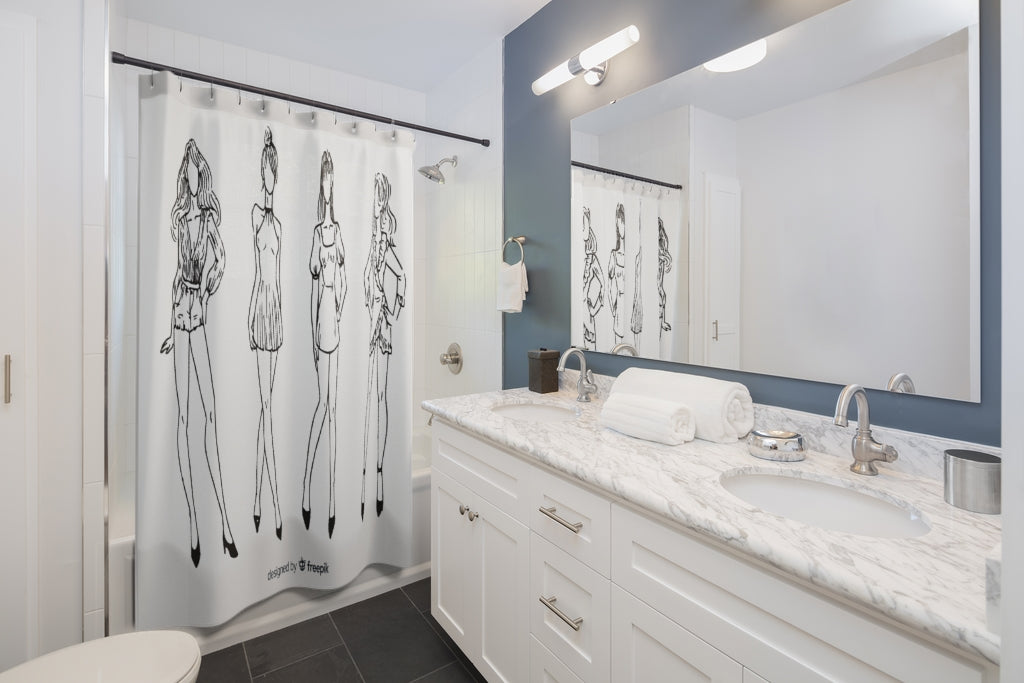 Fashion Sketch Collection Stylish Design 71" x 74" Elegant Waterproof Shower Curtain for a Spa-like Bathroom Paradise Exceptional Craftsmanship-Express Your Love Gifts