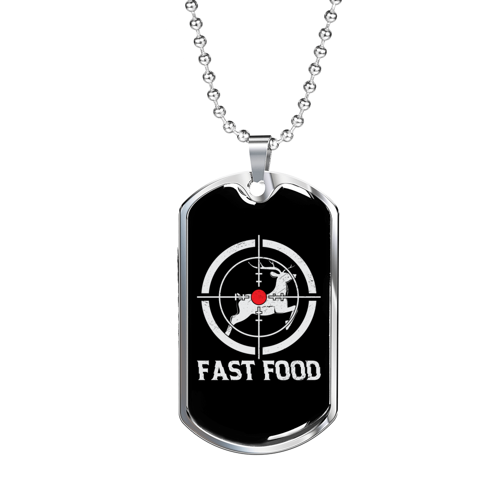 Fast Food Hunting Necklace Stainless Steel or 18k Gold Dog Tag 24" Chain-Express Your Love Gifts