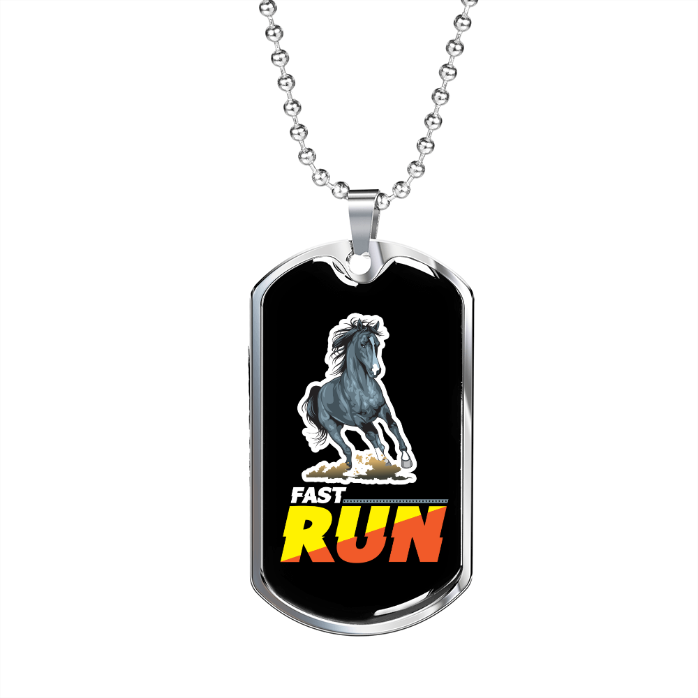Fast Run Horse Necklace Stainless Steel or 18k Gold Dog Tag 24" Chain-Express Your Love Gifts