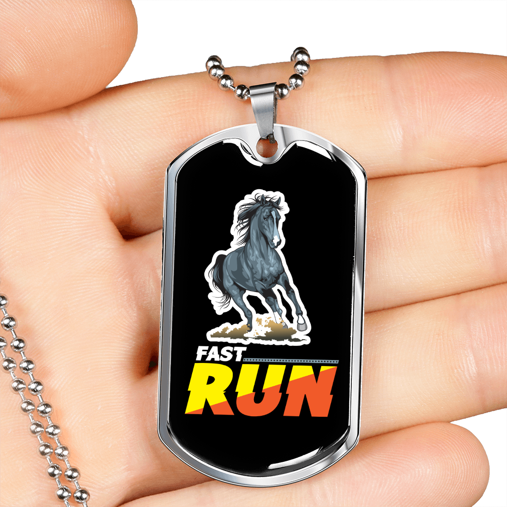 Fast Run Horse Necklace Stainless Steel or 18k Gold Dog Tag 24" Chain-Express Your Love Gifts