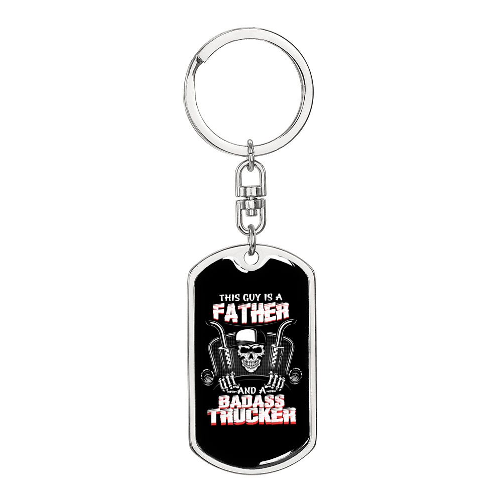 Father And Badass Trucker Swivel Keychain Dog Tag Stainless Steel or 18k Gold-Express Your Love Gifts