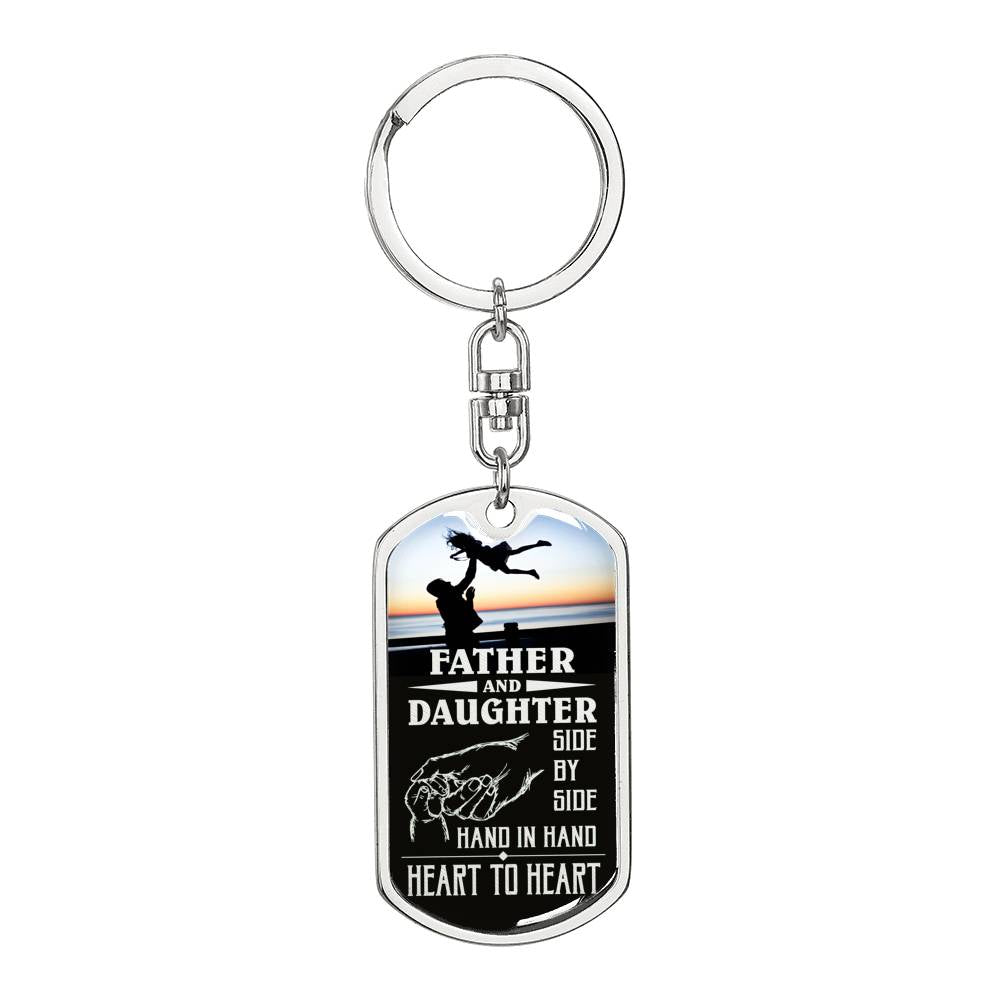 Father And Daughter Dog Tag Pendant Keychain Stainless Steel or 18k Gold-Express Your Love Gifts