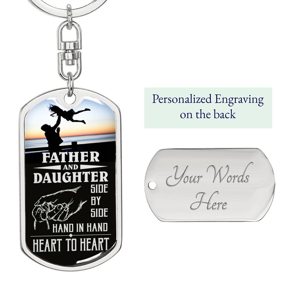 Father And Daughter Dog Tag Pendant Keychain Stainless Steel or 18k Gold-Express Your Love Gifts