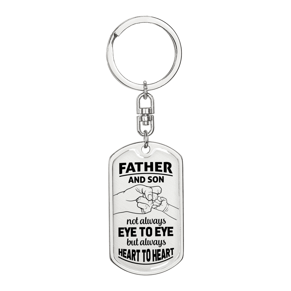 Father And Son Not Always Eye To Eye Keychain Stainless Steel or 18k Gold Dog Tag Keyring-Express Your Love Gifts
