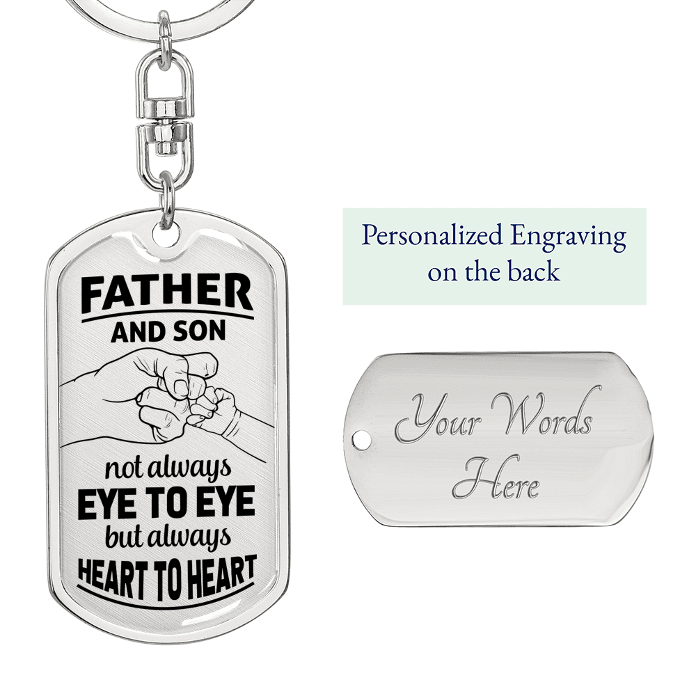 Father And Son Not Always Eye To Eye Keychain Stainless Steel or 18k Gold Dog Tag Keyring-Express Your Love Gifts