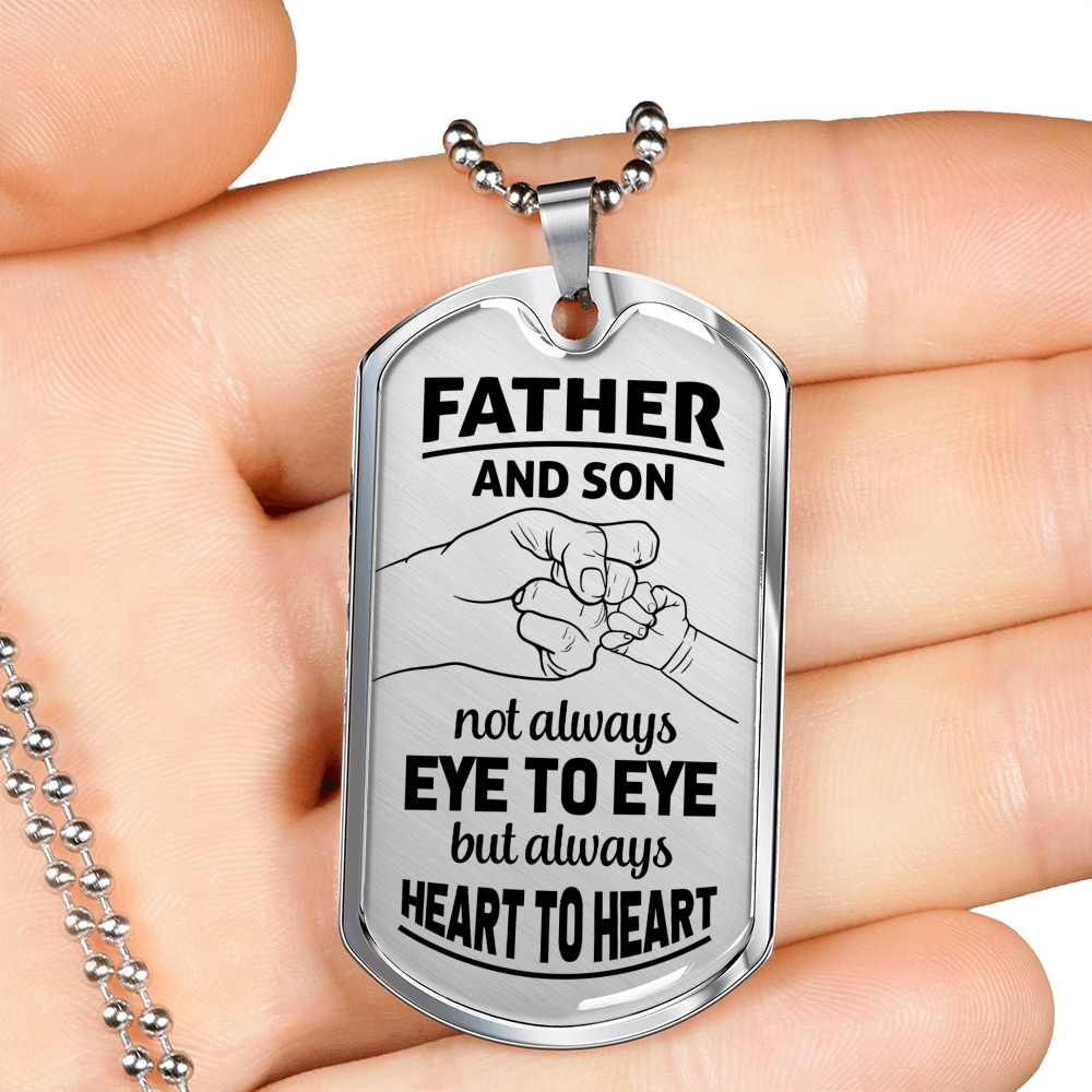 Father And Son Not Always Eye To Eye Necklace Stainless Steel or 18k Gold Dog Tag 24" Chain-Express Your Love Gifts