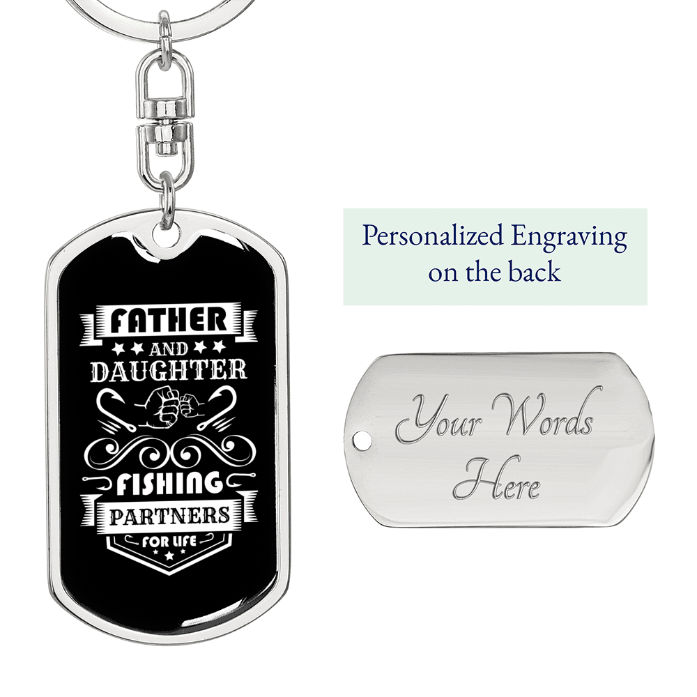 Father Partners Fishing Stainless Steel or 18k Gold Dog Tag Keyring-Express Your Love Gifts