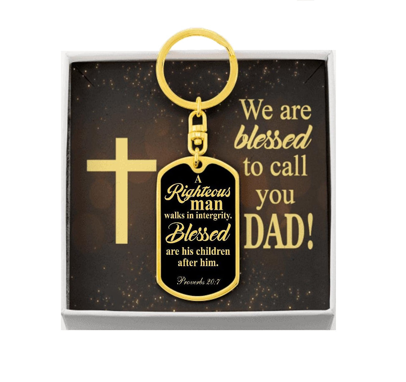 Father's Day Blessed To Call You Dad Message Card Dog Tag Keychain Stainless Steel or 18k Gold-Express Your Love Gifts