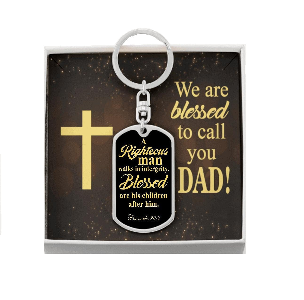 Father's Day Blessed To Call You Dad Message Card Dog Tag Keychain Stainless Steel or 18k Gold-Express Your Love Gifts
