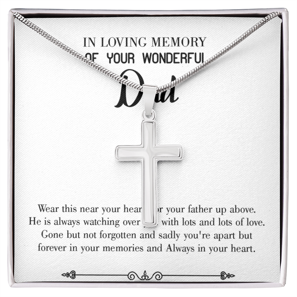 Father Up Above Dad Memorial Gift Dad Memorial Cross Necklace Sympathy Gift Loss of Father Condolence Message Card-Express Your Love Gifts