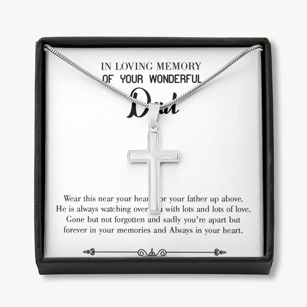 Father Up Above Dad Memorial Gift Dad Memorial Cross Necklace Sympathy Gift Loss of Father Condolence Message Card-Express Your Love Gifts