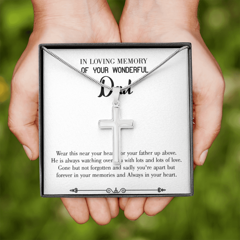 Father Up Above Dad Memorial Gift Dad Memorial Cross Necklace Sympathy Gift Loss of Father Condolence Message Card-Express Your Love Gifts