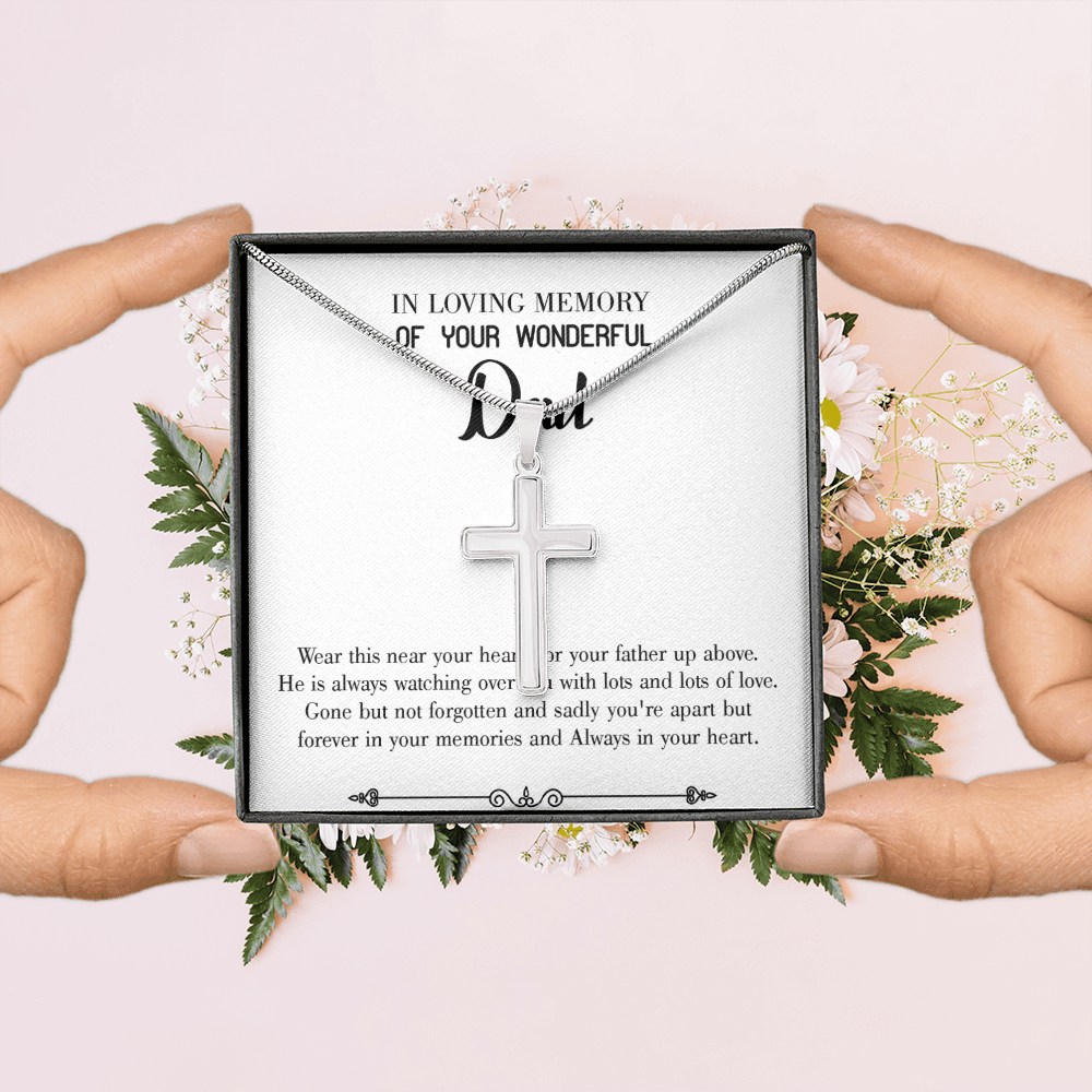 Father Up Above Dad Memorial Gift Dad Memorial Cross Necklace Sympathy Gift Loss of Father Condolence Message Card-Express Your Love Gifts