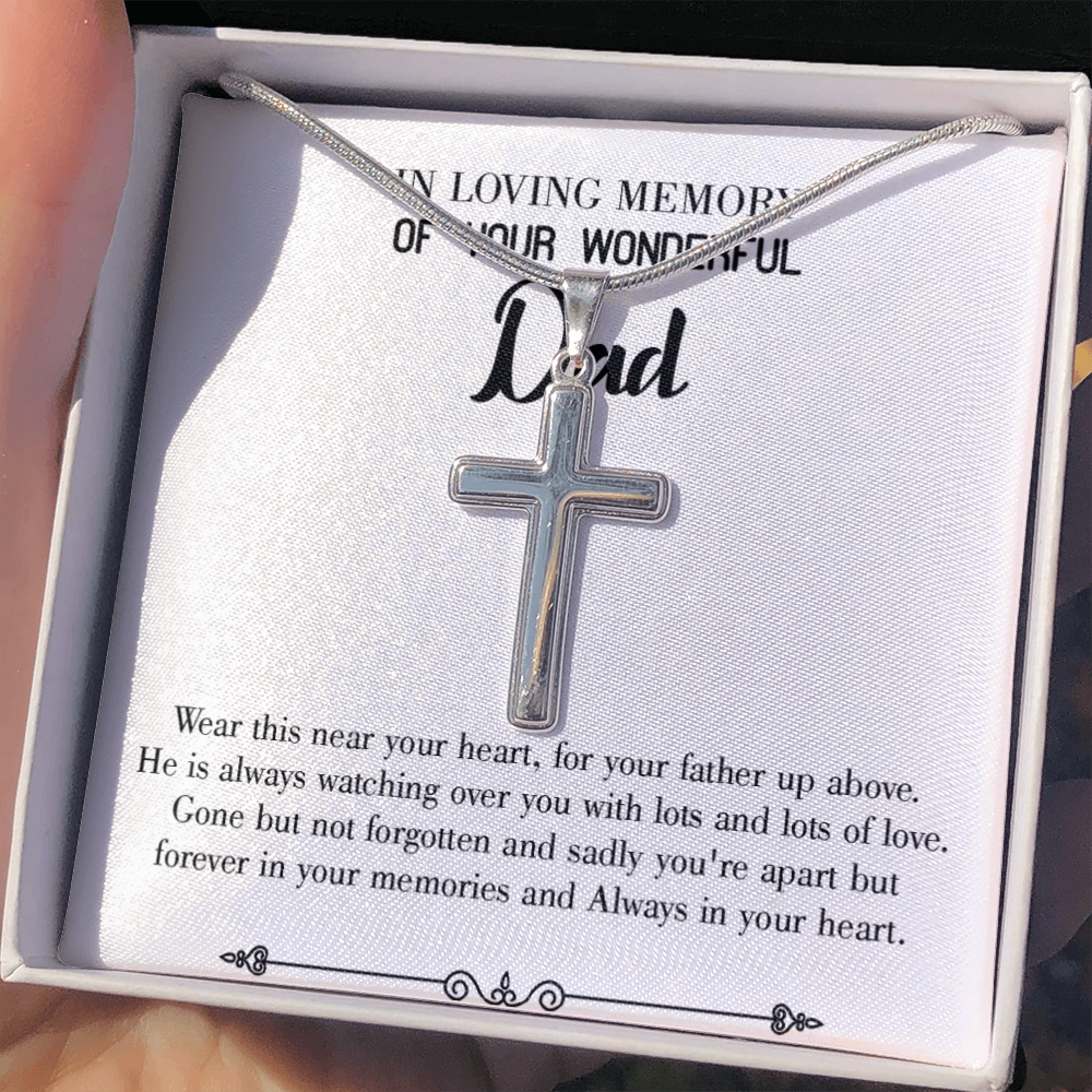 Father Up Above Dad Memorial Gift Dad Memorial Cross Necklace Sympathy Gift Loss of Father Condolence Message Card-Express Your Love Gifts