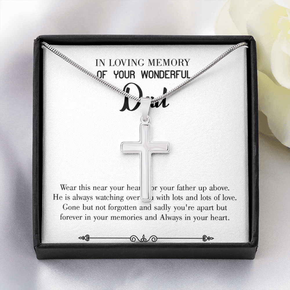 Father Up Above Dad Memorial Gift Dad Memorial Cross Necklace Sympathy Gift Loss of Father Condolence Message Card-Express Your Love Gifts