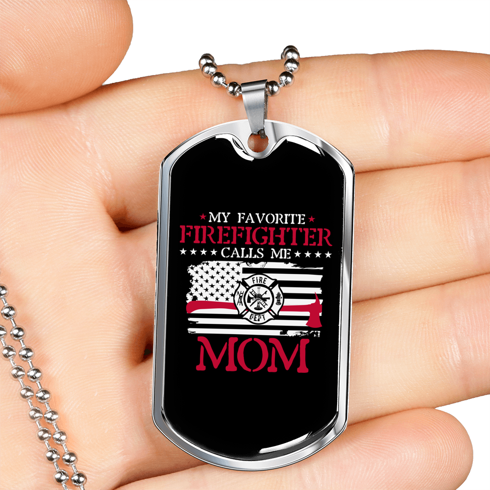Favorite Firefighter Son Stainless Steel or 18k Gold Dog Tag 24" Chain-Express Your Love Gifts