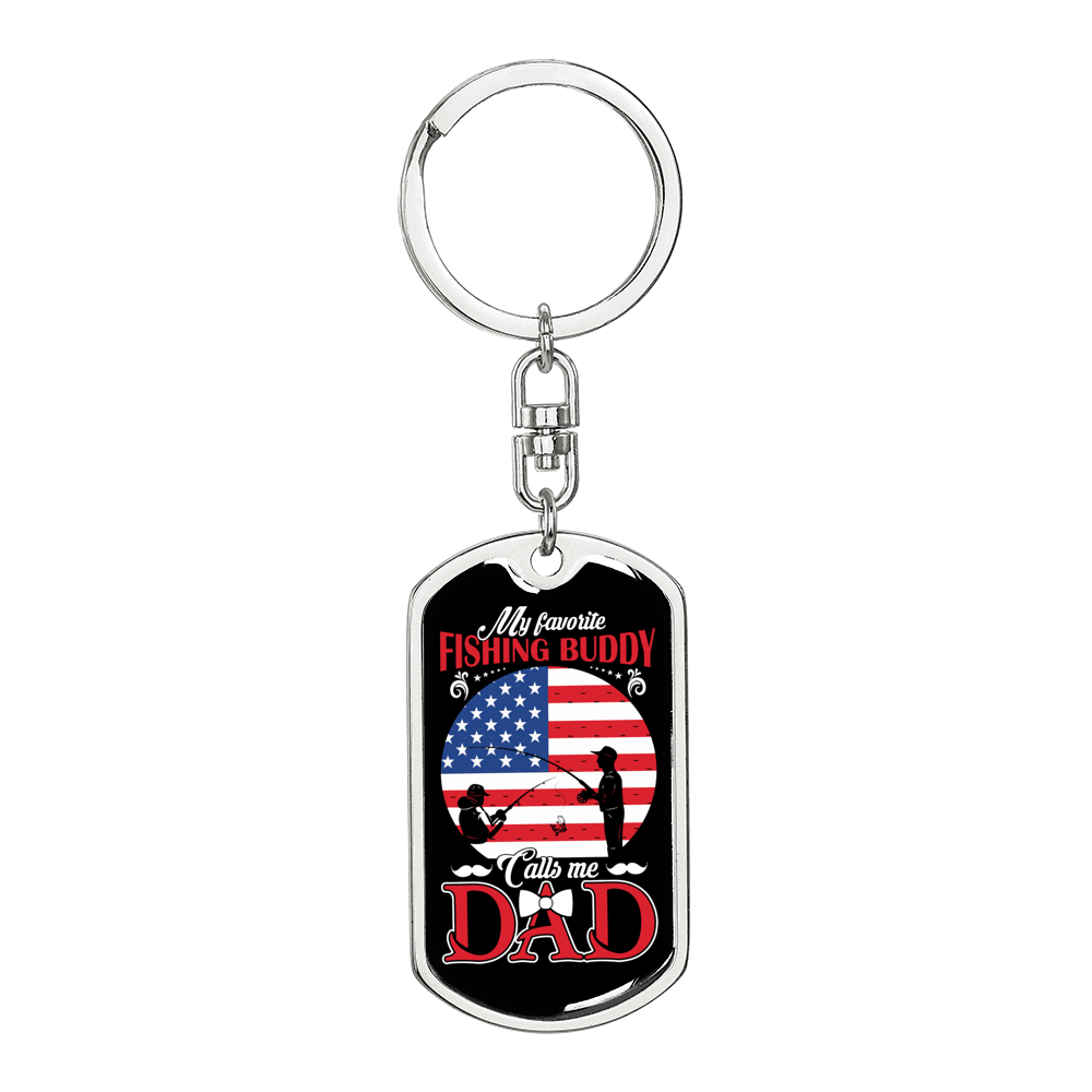 Favorite Fishing Buddy Keychain Stainless Steel or 18k Gold Dog Tag Keyring-Express Your Love Gifts