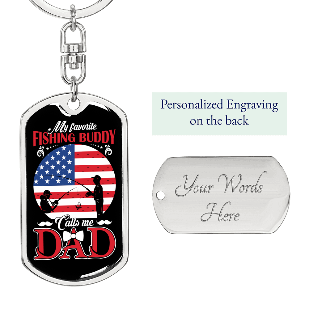 Favorite Fishing Buddy Keychain Stainless Steel or 18k Gold Dog Tag Keyring-Express Your Love Gifts