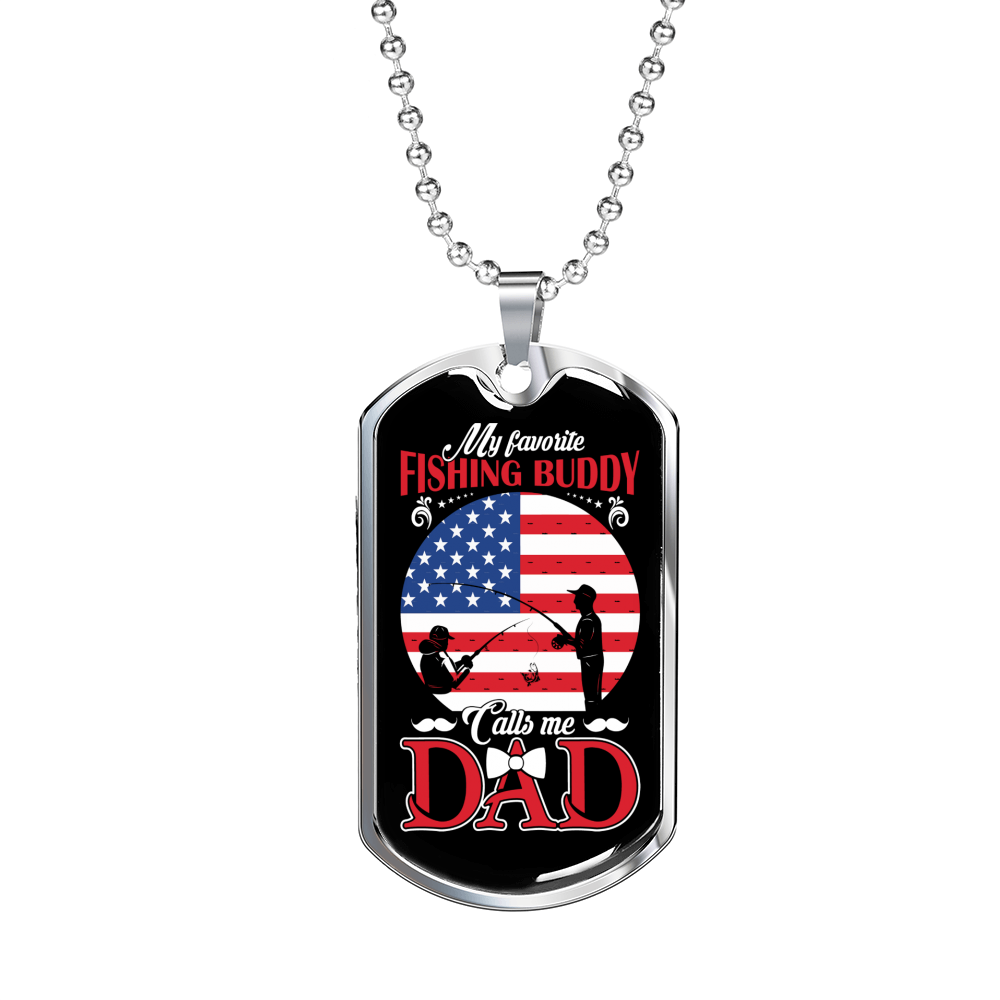 Favorite Fishing Buddy Necklace Stainless Steel or 18k Gold Dog Tag 24" Chain-Express Your Love Gifts