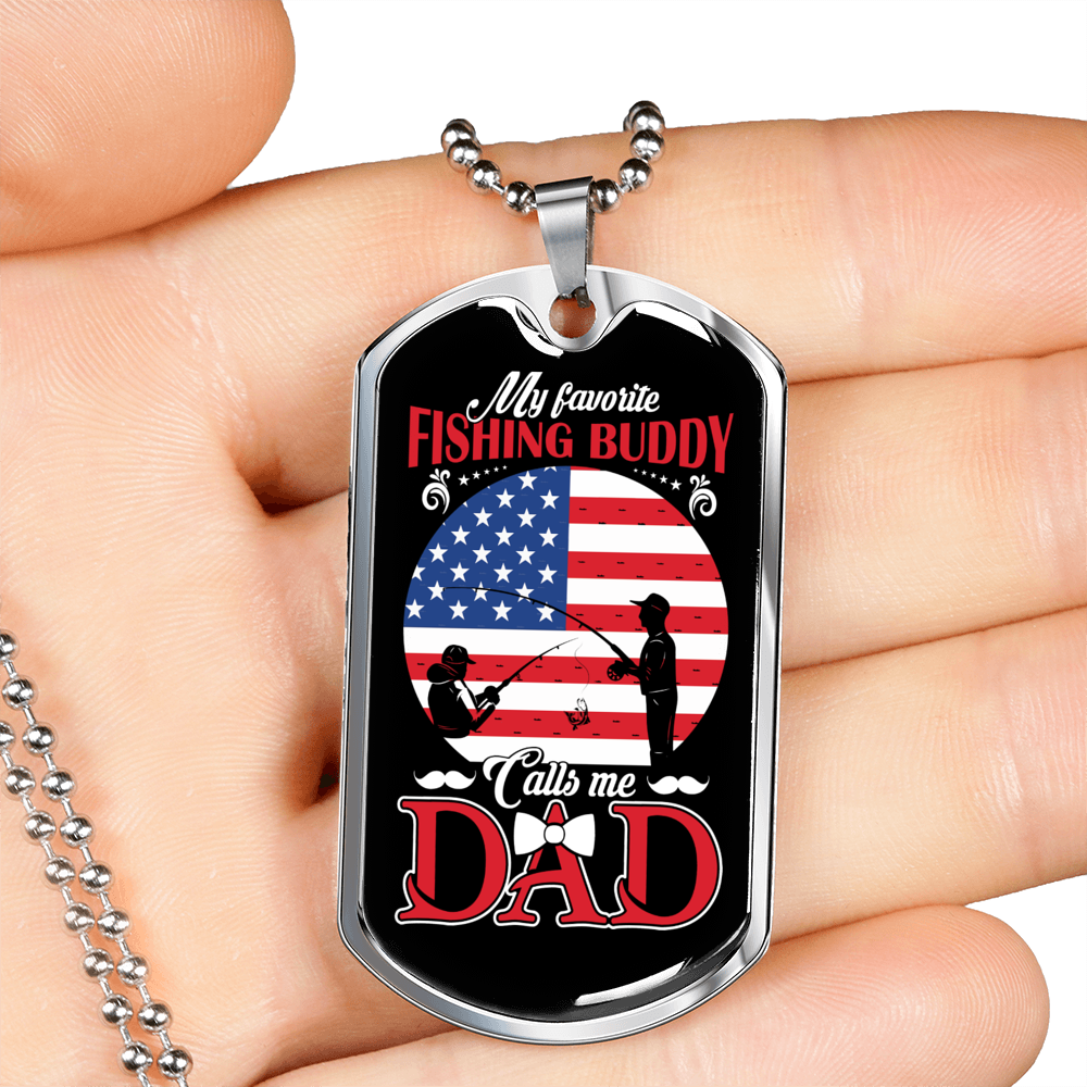 Favorite Fishing Buddy Necklace Stainless Steel or 18k Gold Dog Tag 24" Chain-Express Your Love Gifts