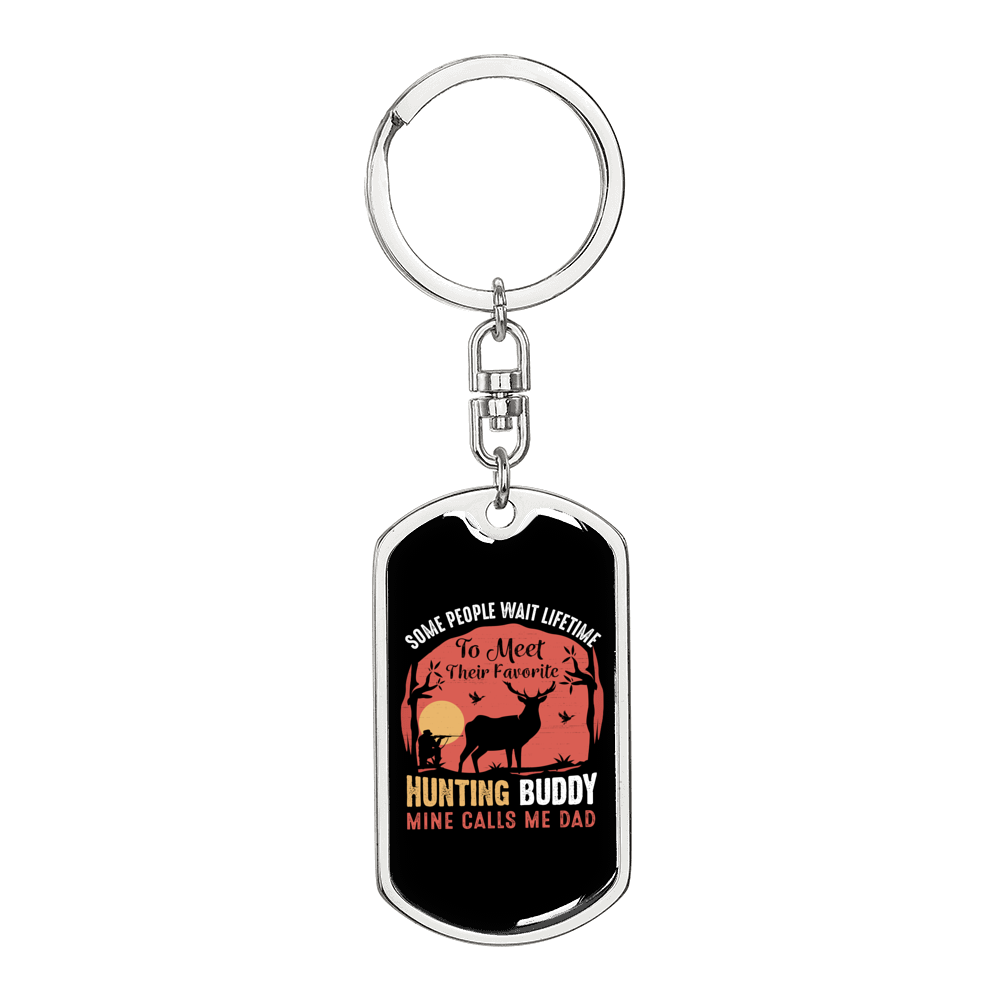 Favorite Hunting Buddy Keychain Stainless Steel or 18k Gold Dog Tag Keyring-Express Your Love Gifts