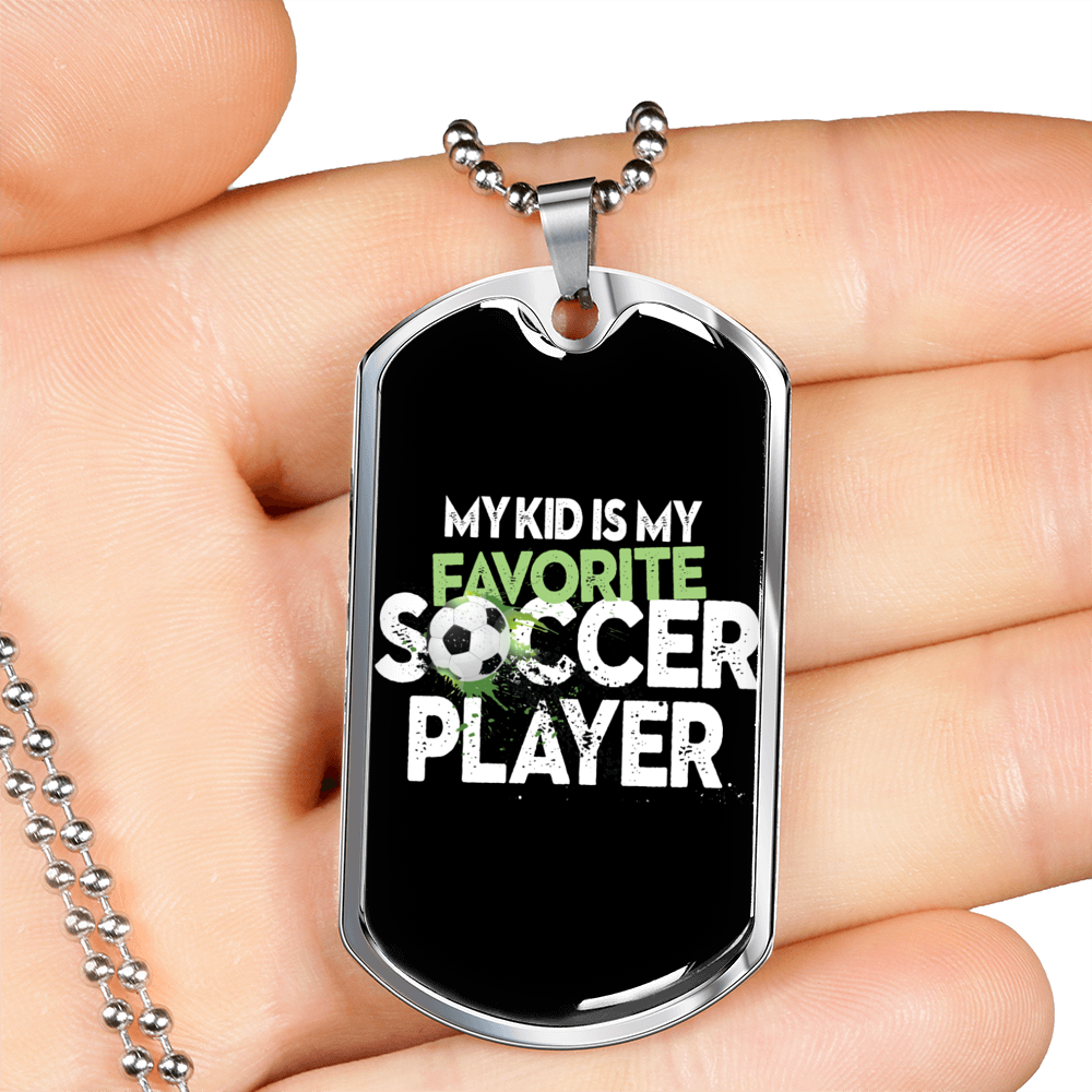 Favorite Soccer Player Dog Tag Stainless Steel or 18k Gold 24" Chain-Express Your Love Gifts