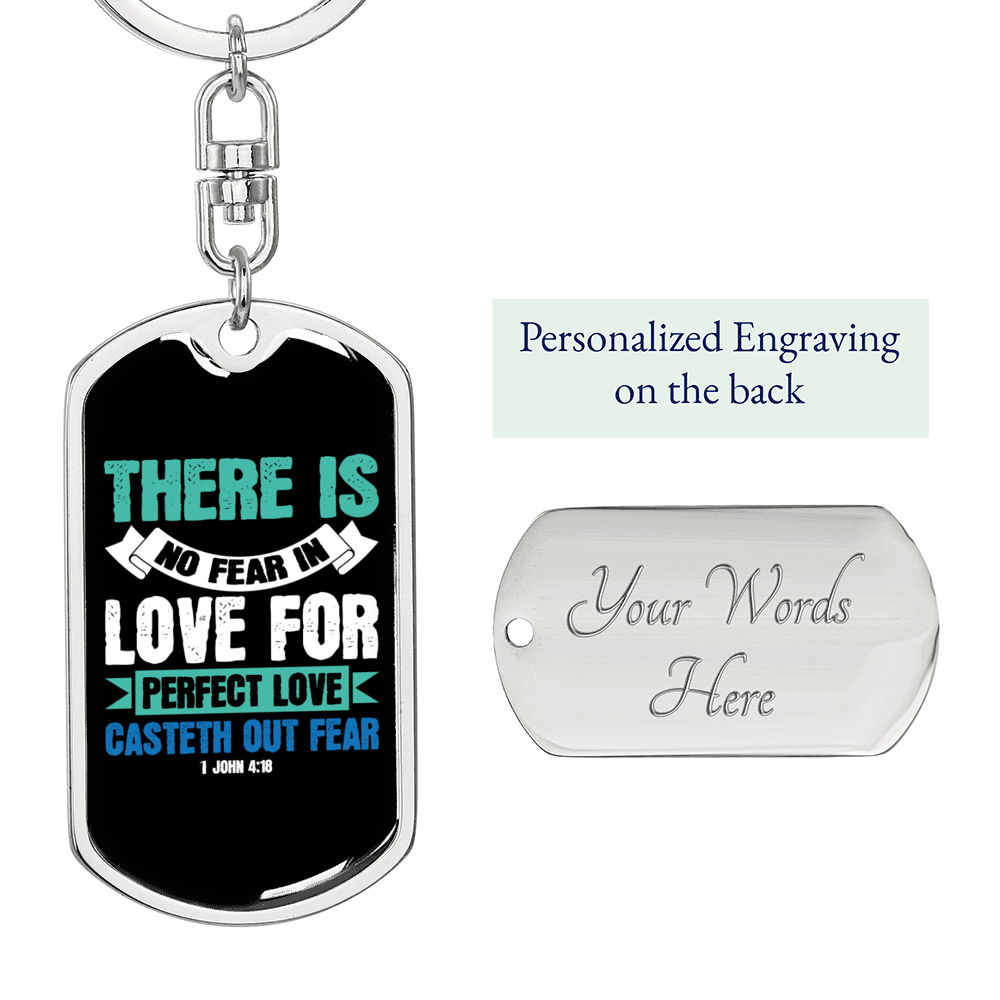 Fear In Live 1 John 4:18 Keychain Stainless Steel or 18k Gold Dog Tag Keyring-Express Your Love Gifts