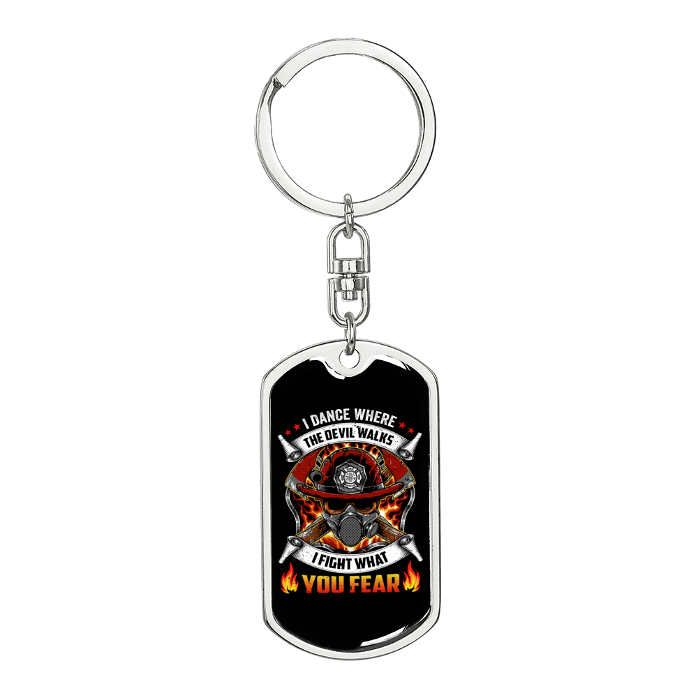 Fearless Firefighter Keychain Stainless Steel or 18k Gold Dog Tag Keyring-Express Your Love Gifts