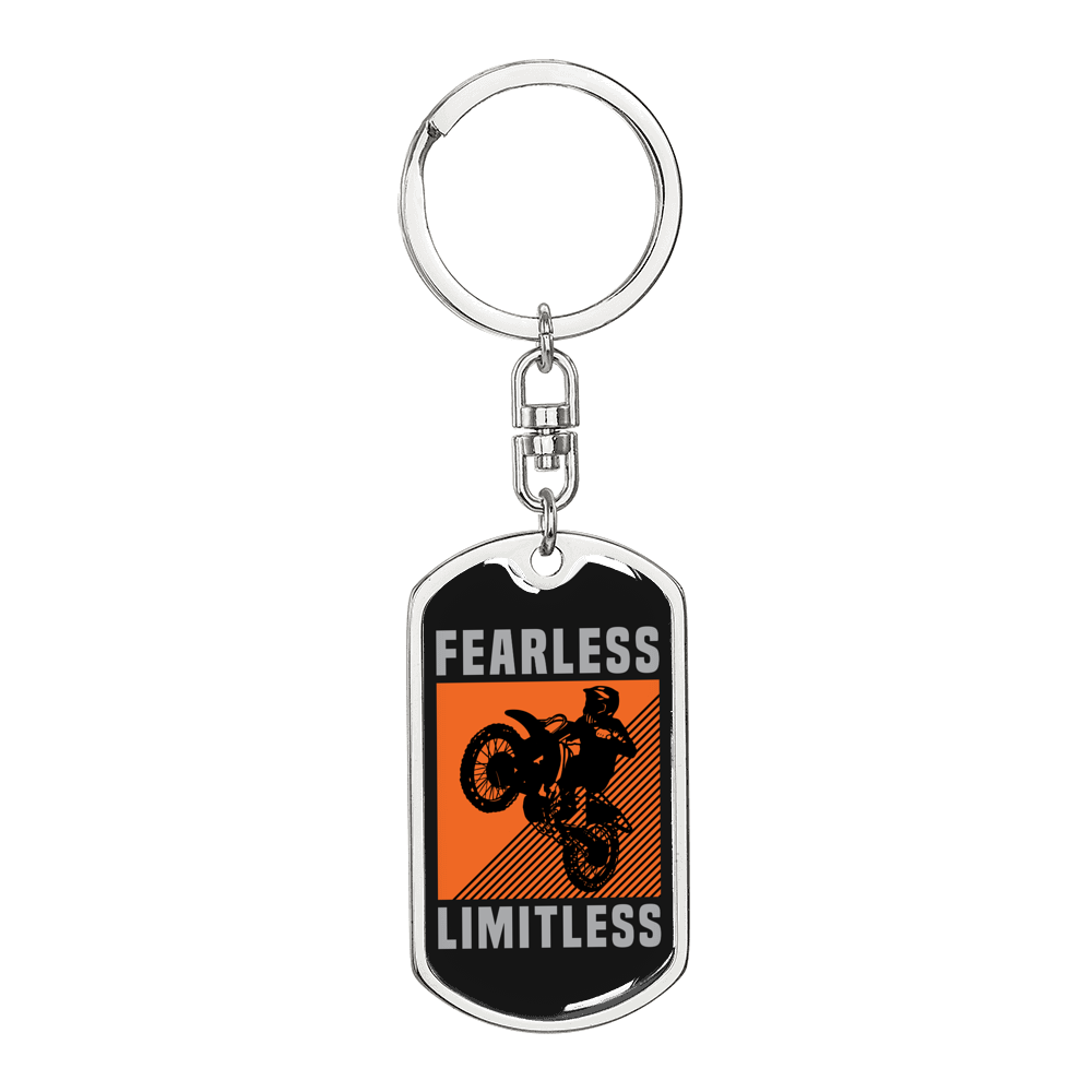 Fearless Limitless Biker Keychain Stainless Steel or 18k Gold Dog Tag Keyring-Express Your Love Gifts