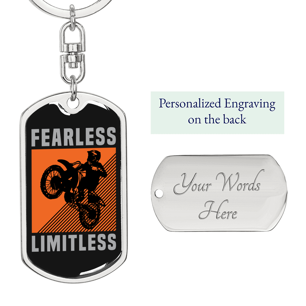 Fearless Limitless Biker Keychain Stainless Steel or 18k Gold Dog Tag Keyring-Express Your Love Gifts