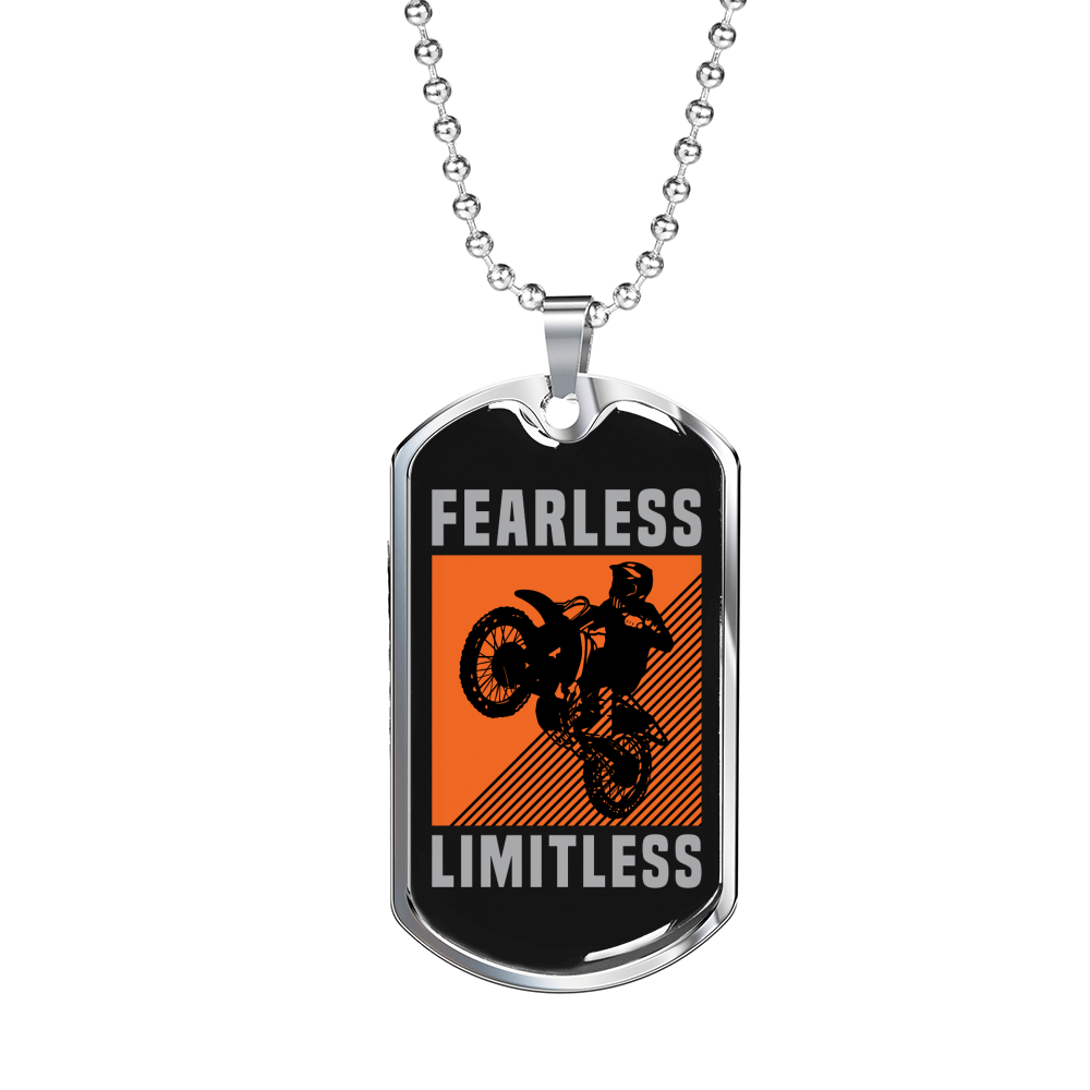 Fearless Limitless Biker Necklace Stainless Steel or 18k Gold Dog Tag 24"-Express Your Love Gifts