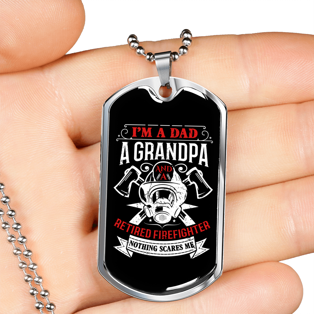 Fearless Retired Firefighter Dad Grandpa Stainless Steel or 18k Gold Dog Tag 24" Chain-Express Your Love Gifts