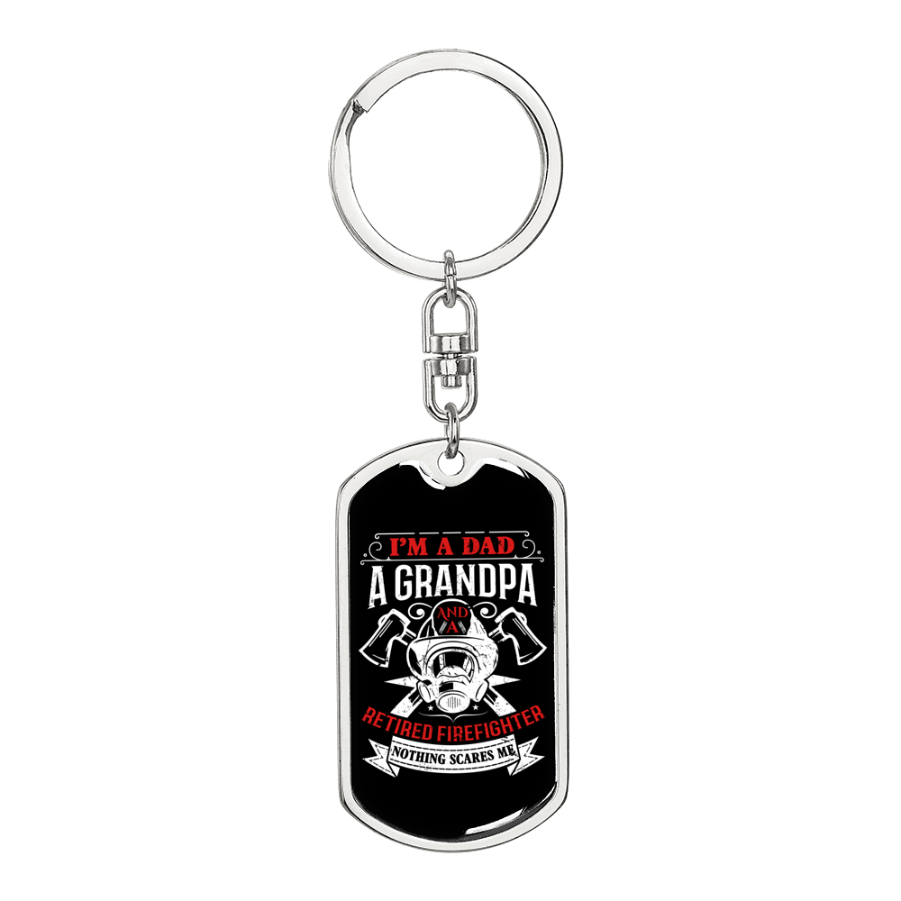 Fearless Retired Firefighter Keychain Stainless Steel or 18k Gold Dog Tag Keyring-Express Your Love Gifts