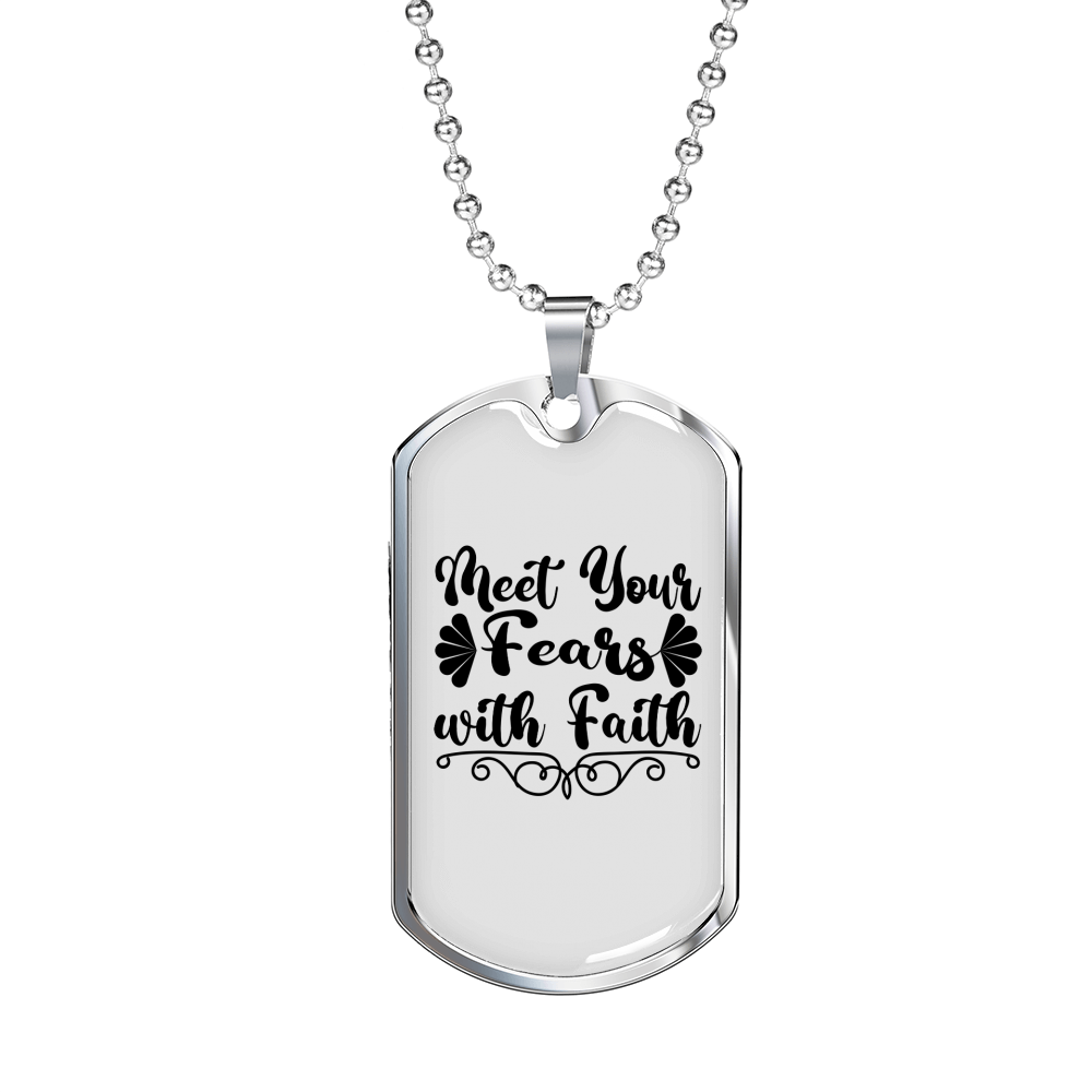 Fears With Faith Necklace Stainless Steel or 18k Gold Dog Tag 24" Chain-Express Your Love Gifts