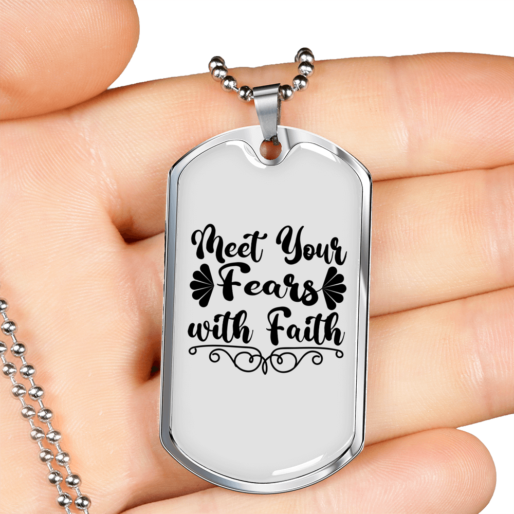 Fears With Faith Necklace Stainless Steel or 18k Gold Dog Tag 24" Chain-Express Your Love Gifts