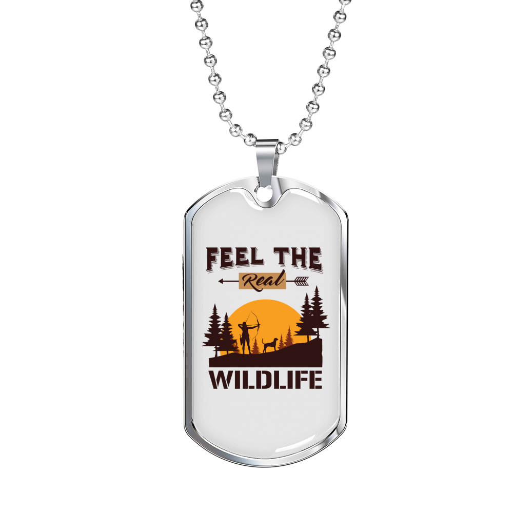 Feel The Real Wildlife Hunting Necklace Stainless Steel or 18k Gold Dog Tag 24"-Express Your Love Gifts