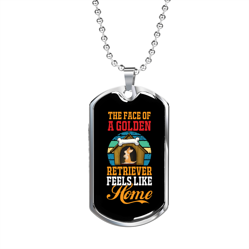 Feels Like Home Necklace Stainless Steel or 18k Gold Dog Tag 24" Chain-Express Your Love Gifts