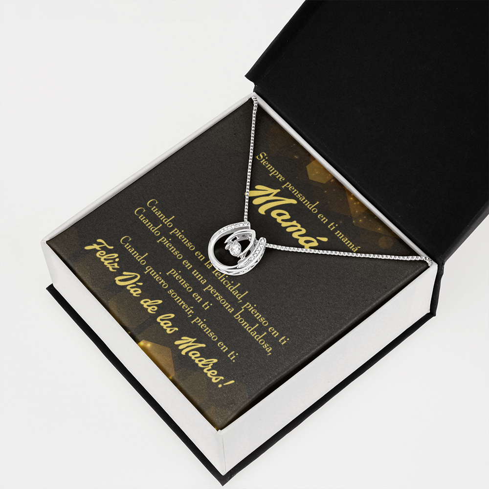 Feliz Dia de las Madres Spanish Lucky Horseshoe Necklace Message Card 14k w CZ Crystals-Express Your Love Gifts
