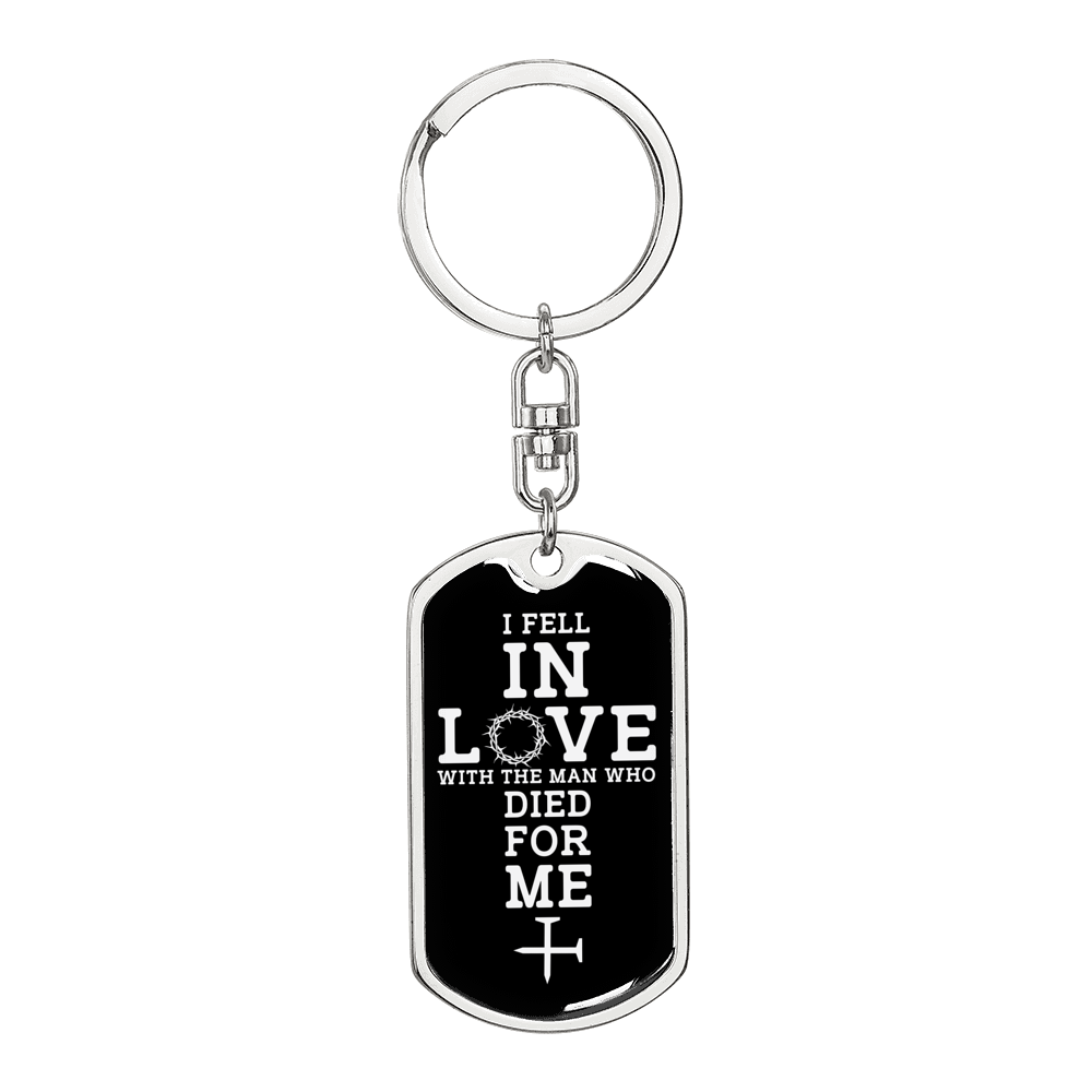 Fell In Love Keychain Stainless Steel or 18k Gold Dog Tag Keyring-Express Your Love Gifts
