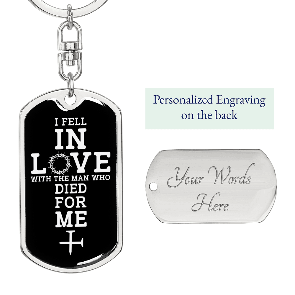 Fell In Love Keychain Stainless Steel or 18k Gold Dog Tag Keyring-Express Your Love Gifts
