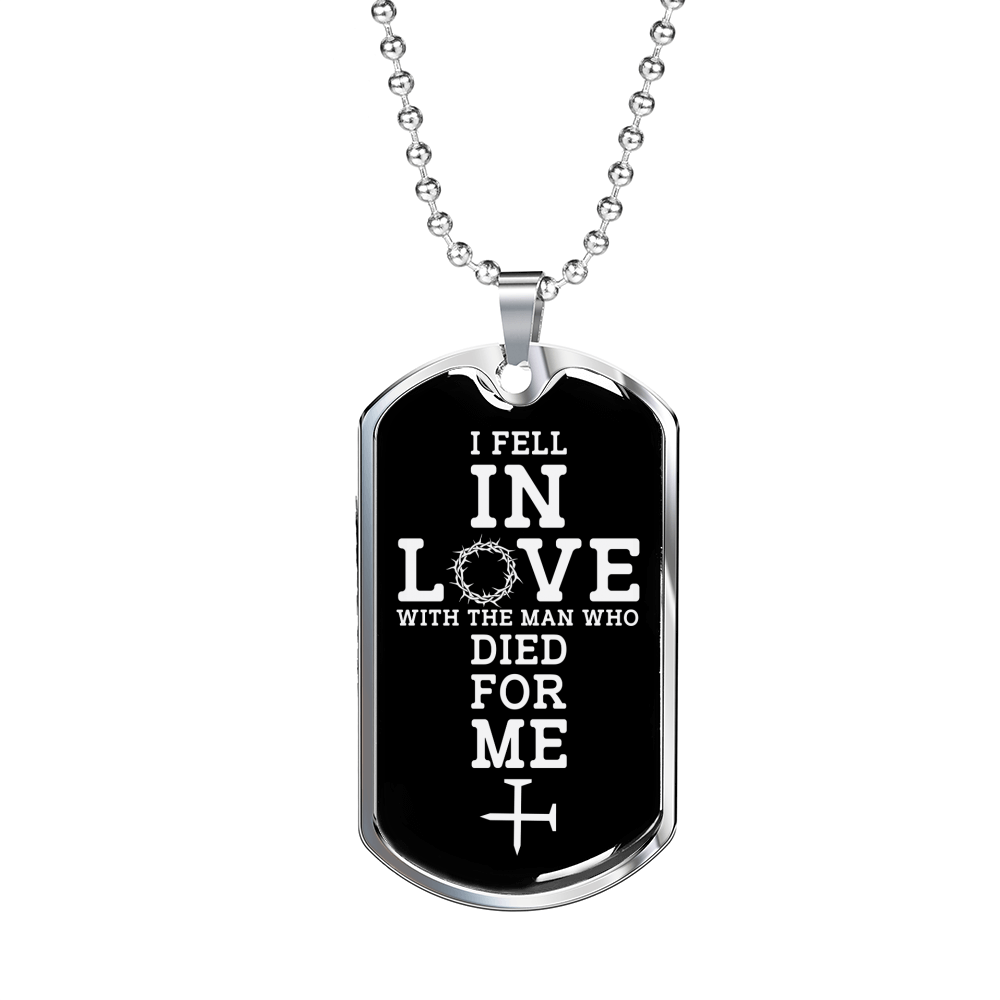 Fell In Love With Christ Necklace Stainless Steel or 18k Gold Dog Tag 24" Chain-Express Your Love Gifts