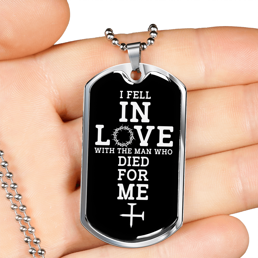 Fell In Love With Christ Necklace Stainless Steel or 18k Gold Dog Tag 24" Chain-Express Your Love Gifts