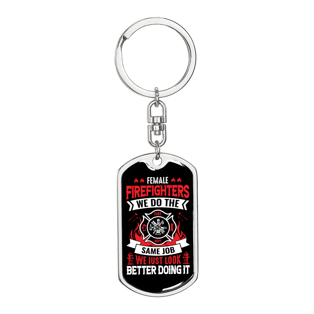 Female Firefighters Keychain Stainless Steel or 18k Gold Dog Tag Keyring-Express Your Love Gifts