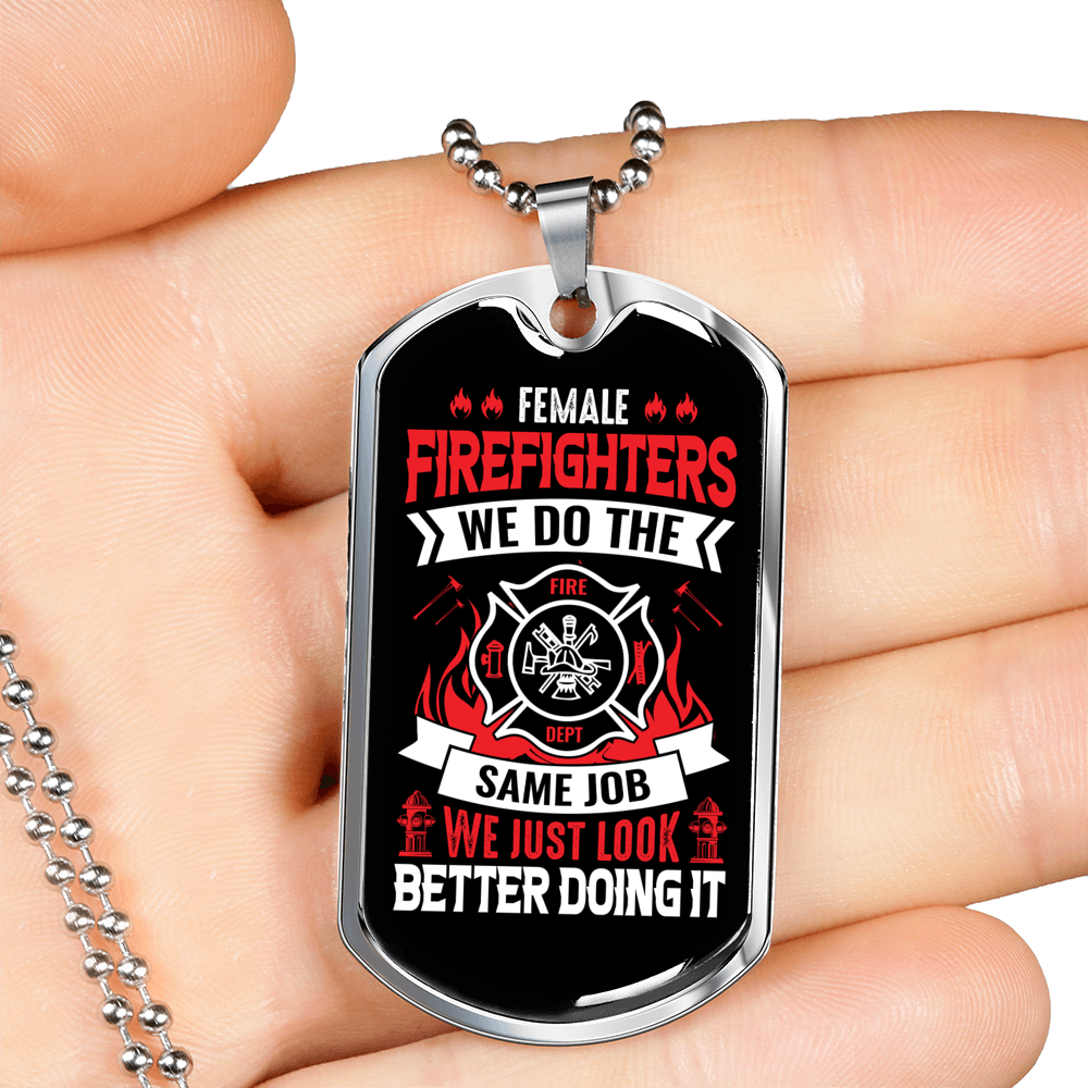 Female Firefighters Necklace Stainless Steel or 18k Gold Dog Tag 24" Chain-Express Your Love Gifts