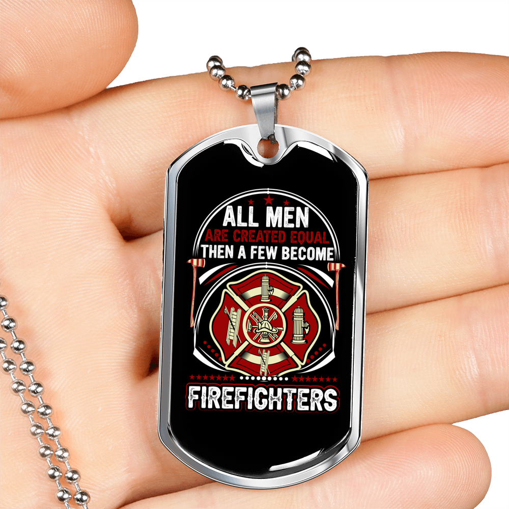 Few Become Firefighters Necklace Stainless Steel or 18k Gold Dog Tag 24" Chain-Express Your Love Gifts