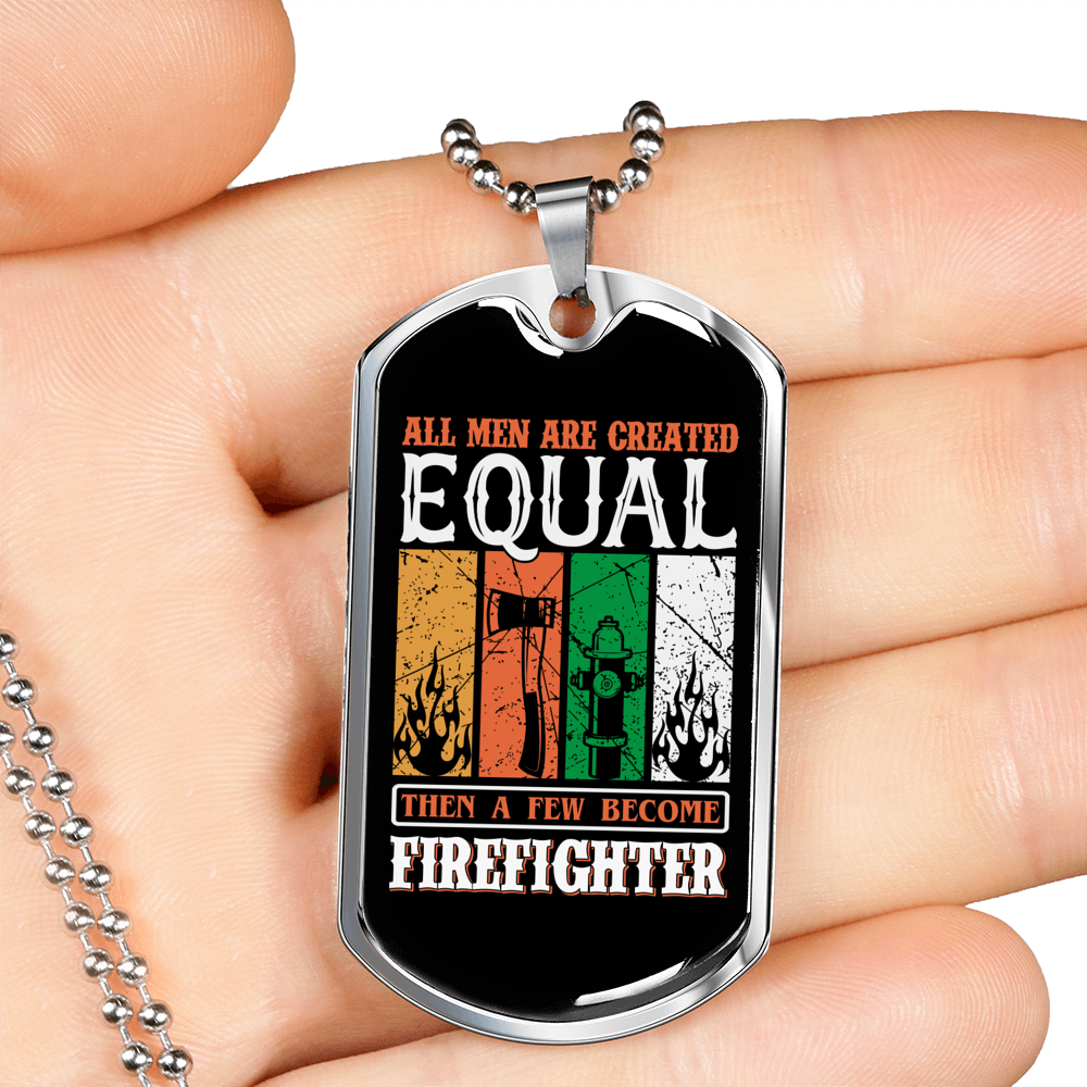 Few Men Become Firefighter Gift Stainless Steel or 18k Gold Dog Tag 24" Chain-Express Your Love Gifts