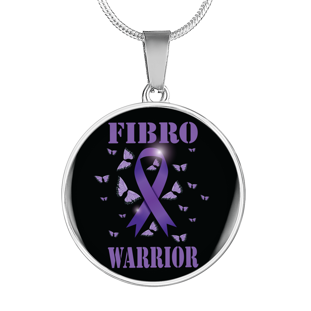 Fibromyalgia Warrior Necklace Circle Pendant Stainless Steel or 18k Gold 18-22-Express Your Love Gifts