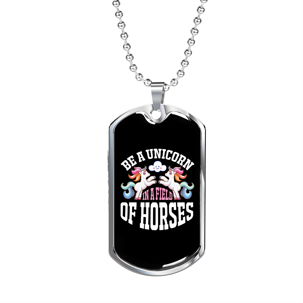 Field Of Horses Horse Necklace Stainless Steel or 18k Gold Dog Tag 24" Chain-Express Your Love Gifts