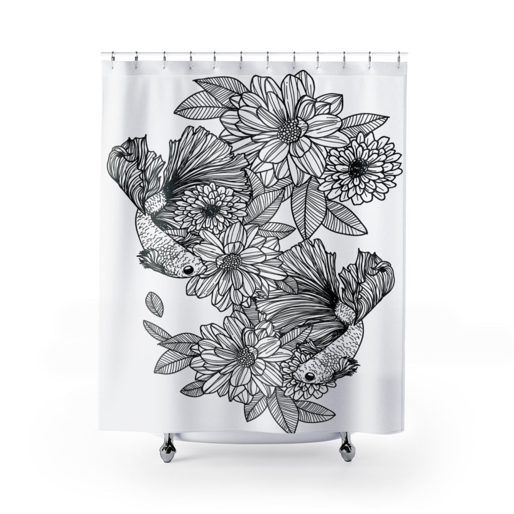 Fighting Fish Flower Stylish Design 71" x 74" Elegant Waterproof Shower Curtain for a Spa-like Bathroom Paradise Exceptional Craftsmanship-Express Your Love Gifts