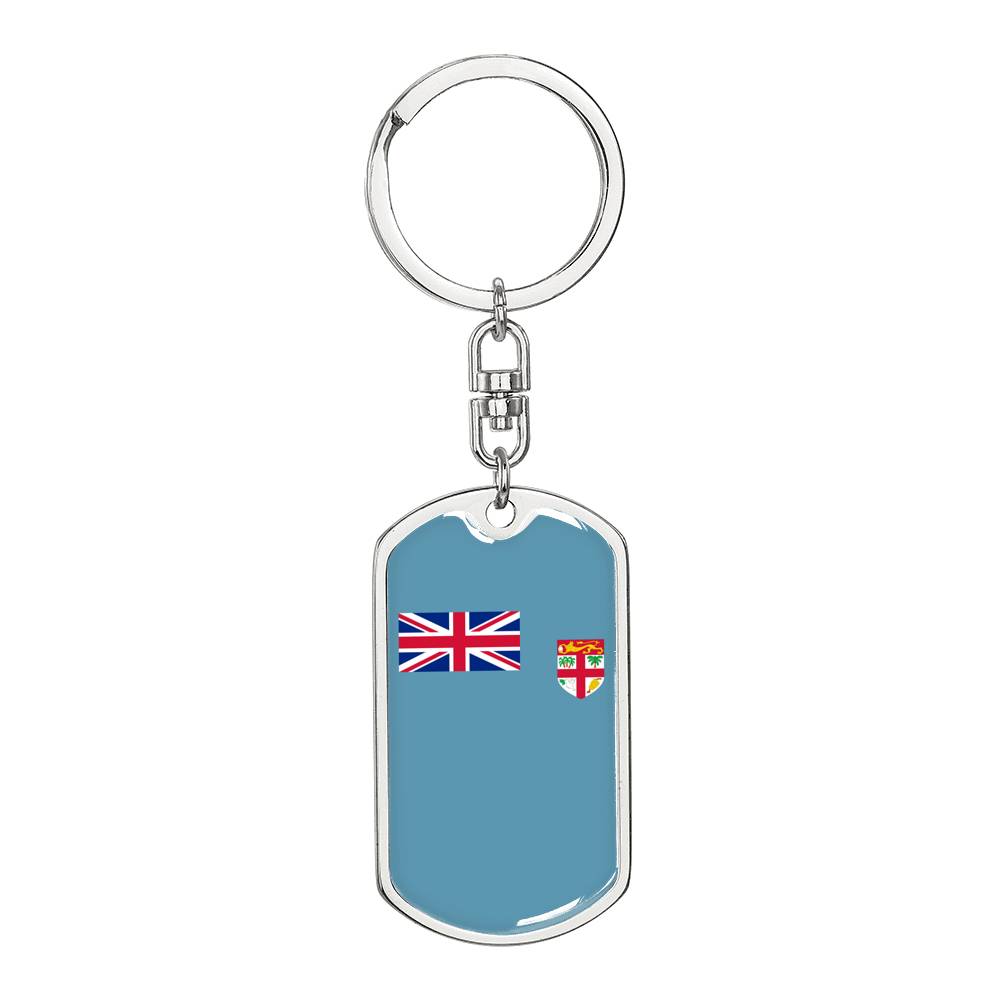 Fiji Flag Keychain Dog Tag Stainless Steel or 18k Gold-Express Your Love Gifts
